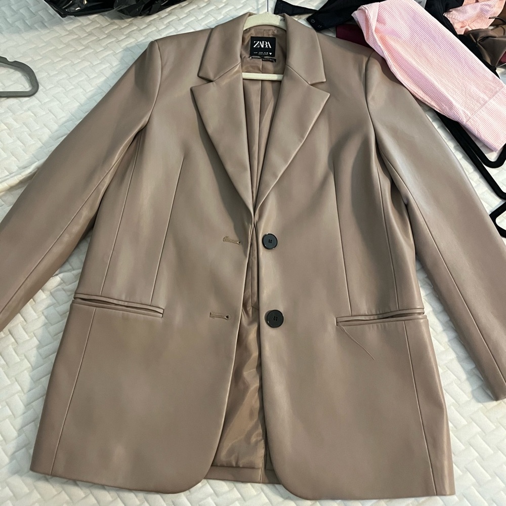ZARA TAN LEATHER BLAZER